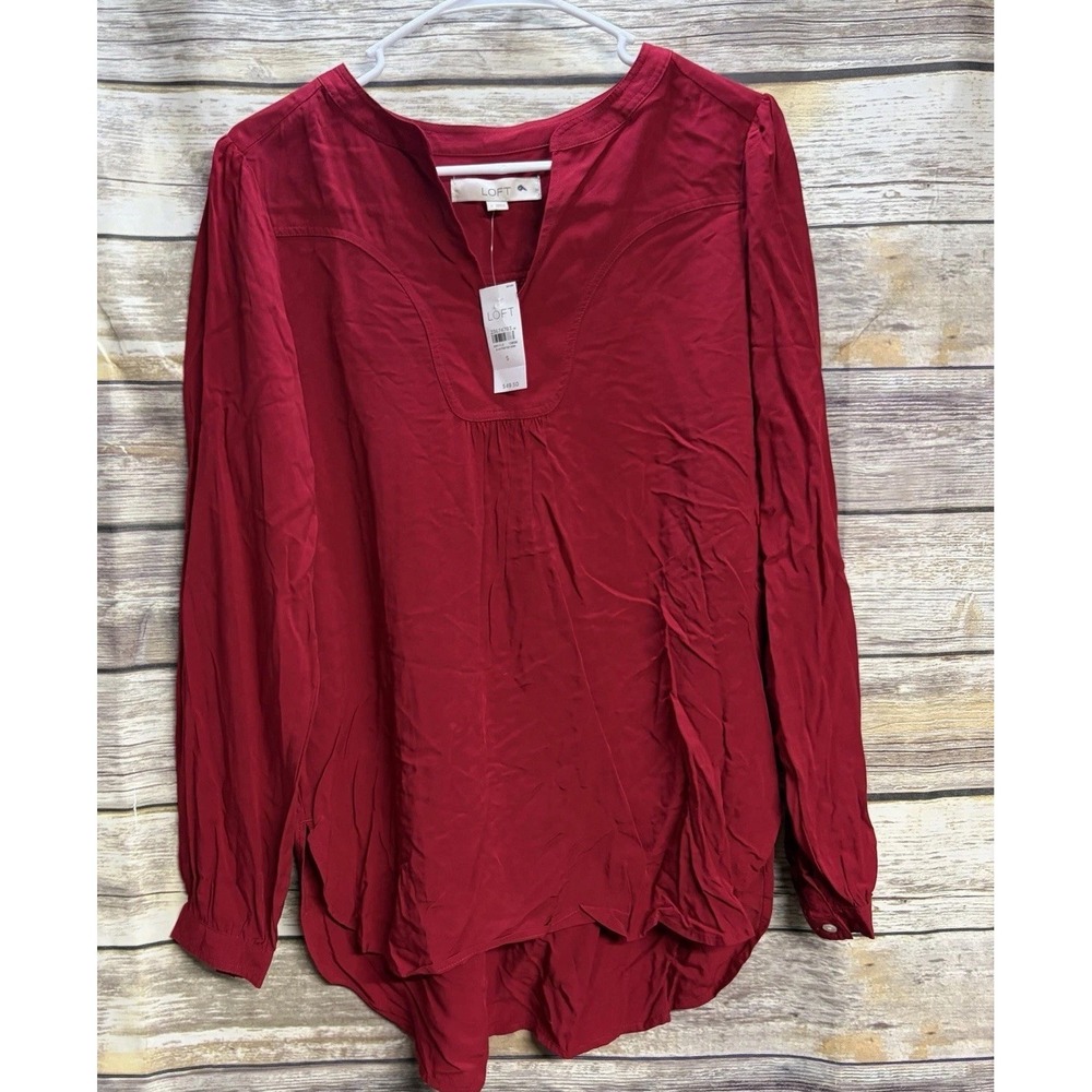 Loft shirt women's small red‎ three-quarter length sleeve Blouse Business NEW